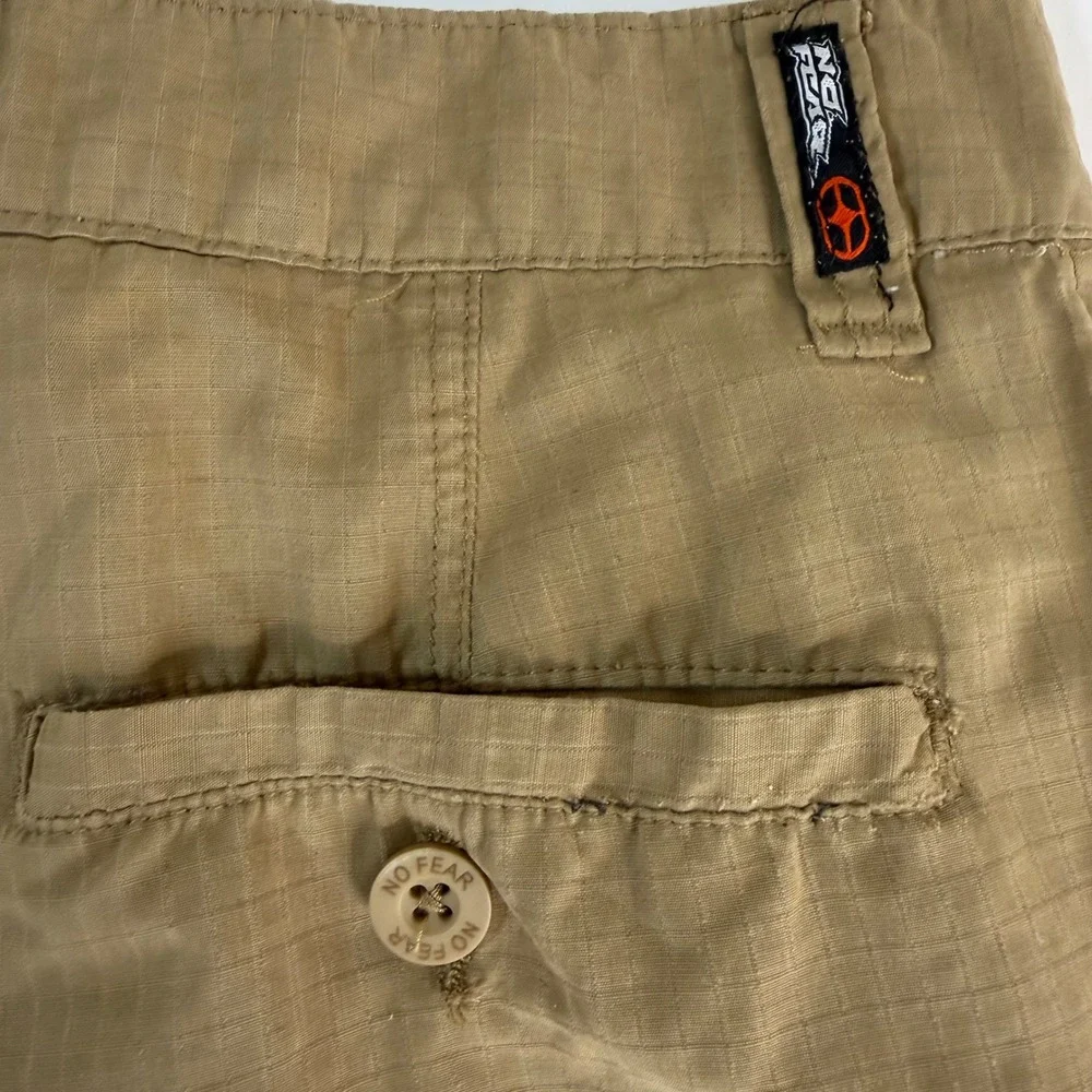 No Fear Cargo Shorts 28 Khaki‎ Tan Y2K Skate Utility Ripstop Tactical Streetwear